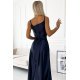 Rochie eleganta lunga, din satin, bleumarin, petrecuta, crapata pe picior, Juliett 5 - jojofashion.ro