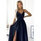 Rochie eleganta lunga, din satin, bleumarin, petrecuta, crapata pe picior, Juliett 6 - jojofashion.ro