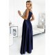 Rochie lunga eleganta din satin bleumarin vaporoasa petrecuta Scarlett 3 - jojofashion.ro