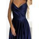 Rochie eleganta lunga, din satin bleumarin, vaporoasa, petrecuta, Scarlett 6 - jojofashion.ro