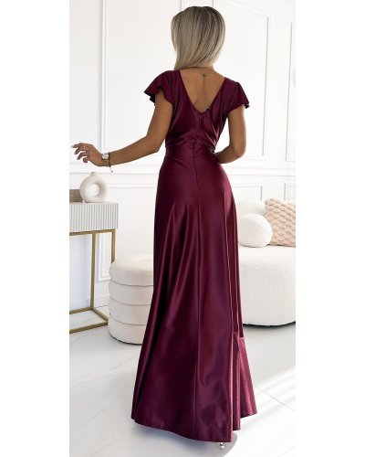 Rochie lunga din satin burgundy Cristaliza Rochii lungi, Rochie lunga din satin burgundy Cristaliza - jojofashion.ro