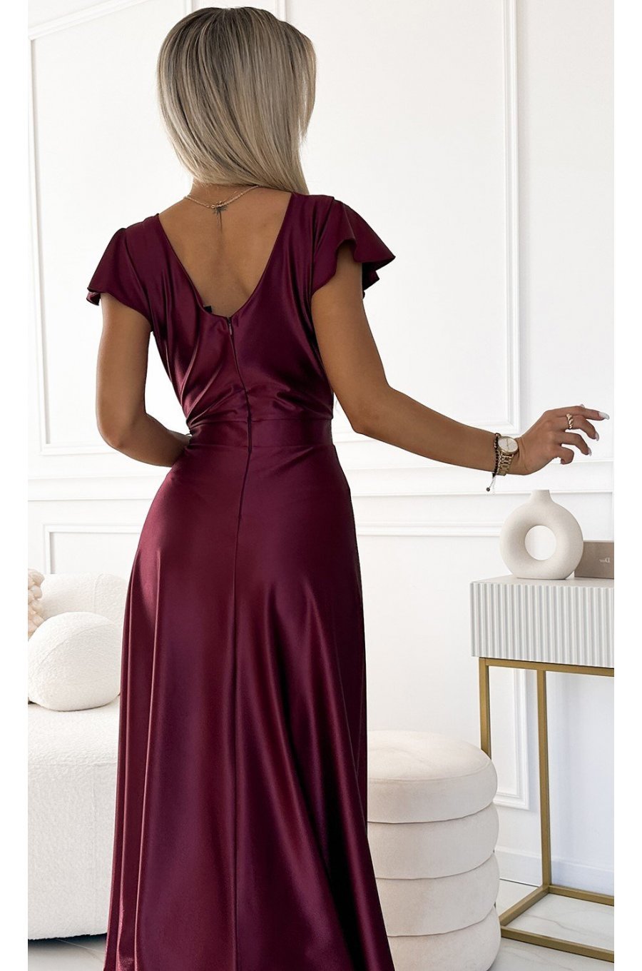 Rochie lunga din satin burgundy Cristaliza Rochie lunga din satin burgundy Cristaliza 4 - jojofashion.ro