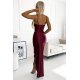 Rochie eleganta lunga, din satin, burgundy, cu umerii goi si spatele gol, Caressa 3 - jojofashion.ro