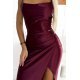 Rochie lunga din satin burgundy cu umerii goi Caressa 6 - jojofashion.ro