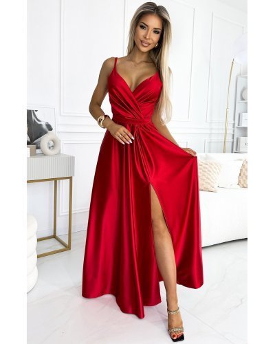 Rochie lunga rosie din satin Juliett Rochii satin, Rochie lunga rosie din satin Juliett - jojofashion.ro