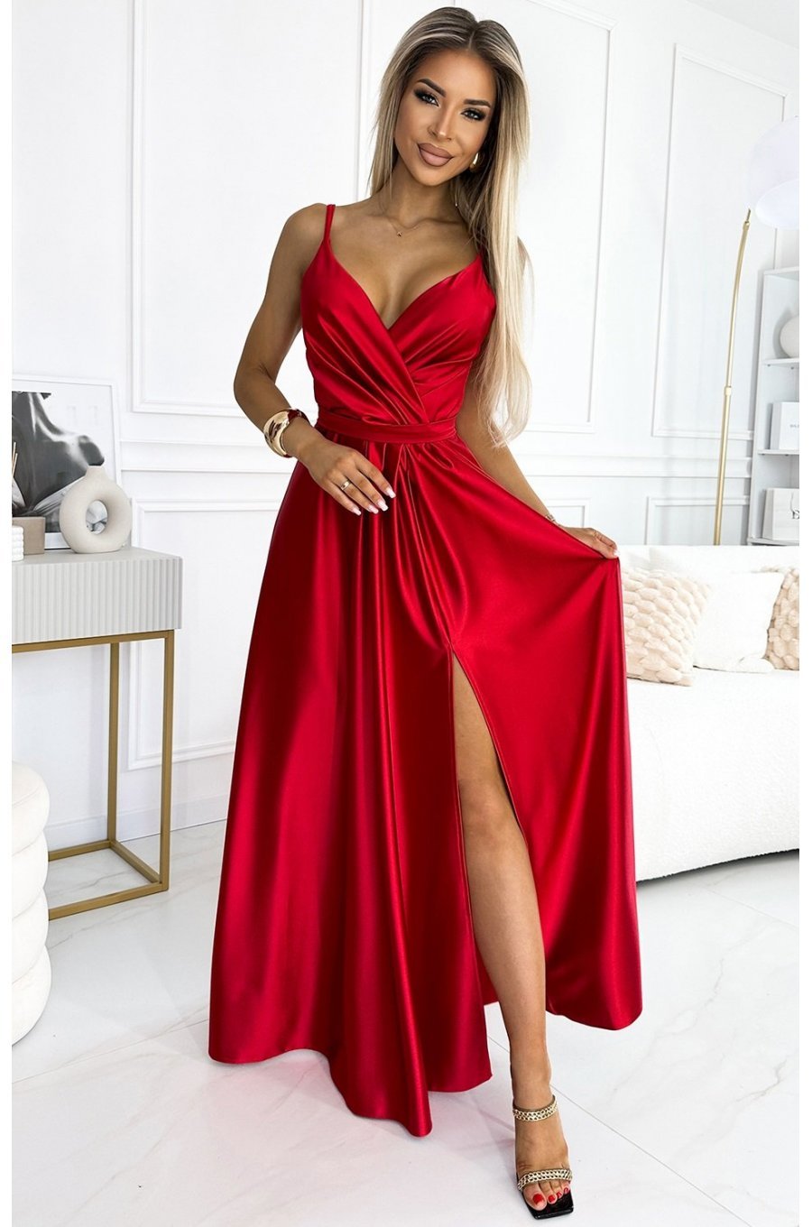 Rochie lunga rosie din satin Juliett Rochie lunga rosie din satin Juliett 1 - jojofashion.ro