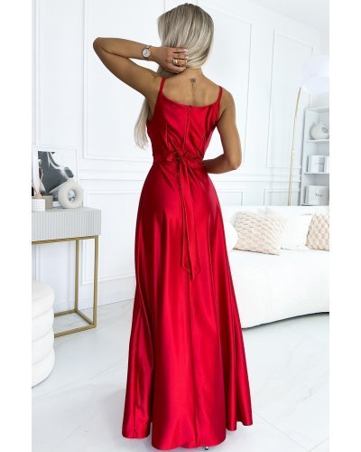 Rochie lunga rosie din satin Juliett Rochii satin, Rochie lunga rosie din satin Juliett - jojofashion.ro