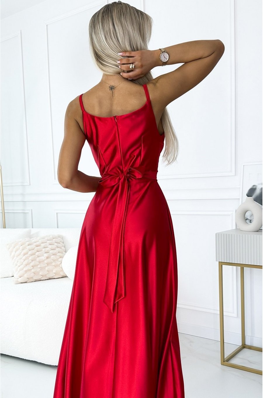 Rochie lunga rosie din satin Juliett Rochie lunga rosie din satin Juliett 4 - jojofashion.ro