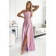 Rochie lunga din satin roz prafuit cu umerii goi Pearl 2 - jojofashion.ro