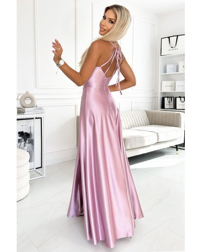 Rochie lunga din satin roz prafuit cu umerii goi Pearl Rochii de nasa, Rochie lunga din satin roz prafuit cu umerii goi Pearl - jojofashion.ro