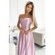 Rochie lunga din satin roz prafuit cu umerii goi Pearl 4 - jojofashion.ro