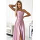 Rochie lunga din satin roz prafuit cu umerii goi Pearl 6 - jojofashion.ro