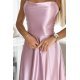 Rochie lunga din satin roz prafuit cu umerii goi Pearl 7 - jojofashion.ro