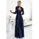 Rochie eleganta lunga, din satin si dantela, bleumarin, cu maneca trei sferturi, Allegria 3 - jojofashion.ro