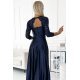 Rochie eleganta lunga, din satin si dantela, bleumarin, cu maneca trei sferturi, Allegria 5 - jojofashion.ro