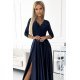 Rochie eleganta lunga, din satin si dantela, bleumarin, cu maneca trei sferturi, Allegria 6 - jojofashion.ro