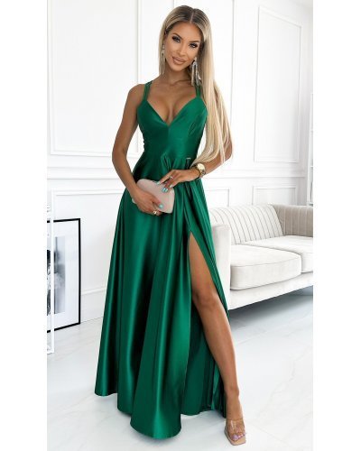 Rochie lunga din satin verde Yessenia Rochii lungi, Rochie lunga din satin verde Yessenia - jojofashion.ro