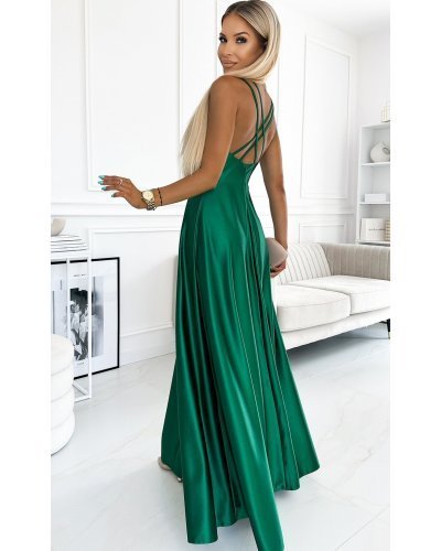 Rochie lunga din satin verde Yessenia Rochii lungi, Rochie lunga din satin verde Yessenia - jojofashion.ro