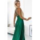 Rochie lunga din satin verde Yessenia 5 - jojofashion.ro