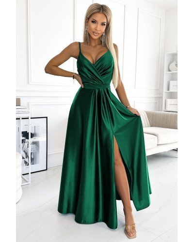 Rochie lunga din satin verde smarald Juliett Rochii lungi, Rochie lunga din satin verde smarald Juliett - jojofashion.ro