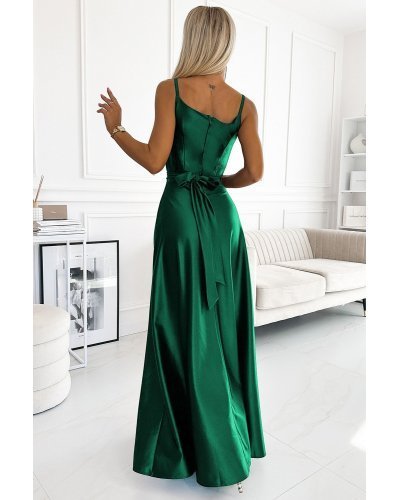 Rochie lunga din satin verde smarald Juliett Rochii lungi, Rochie lunga din satin verde smarald Juliett - jojofashion.ro