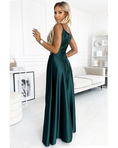 Rochie lunga din satin verde smarald petrecuta Scarlett Rochii, Rochie lunga din satin verde smarald petrecuta Scarlett - jojofashion.ro