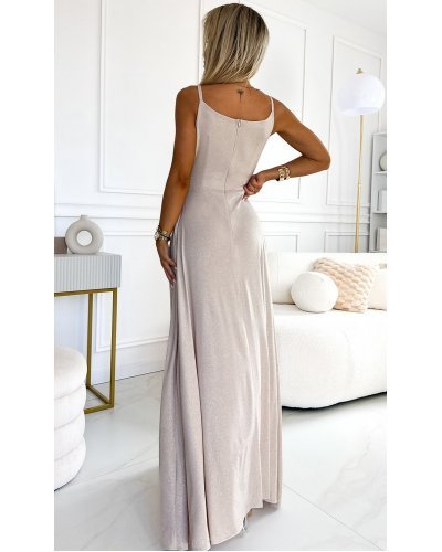 Rochie eleganta lunga din glitter bej Scarlett Rochii lungi, Rochie eleganta lunga din glitter bej Scarlett - jojofashion.ro