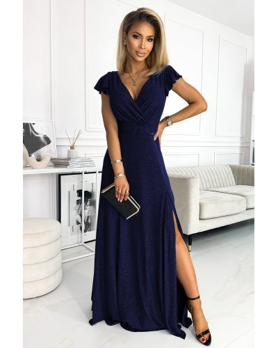 Rochie lunga din glitter bleumarin Cristaliza Rochii lungi, Rochie lunga din glitter bleumarin Cristaliza - jojofashion.ro