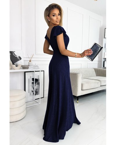 Rochie lunga din glitter bleumarin Cristaliza Rochii lungi, Rochie lunga din glitter bleumarin Cristaliza - jojofashion.ro
