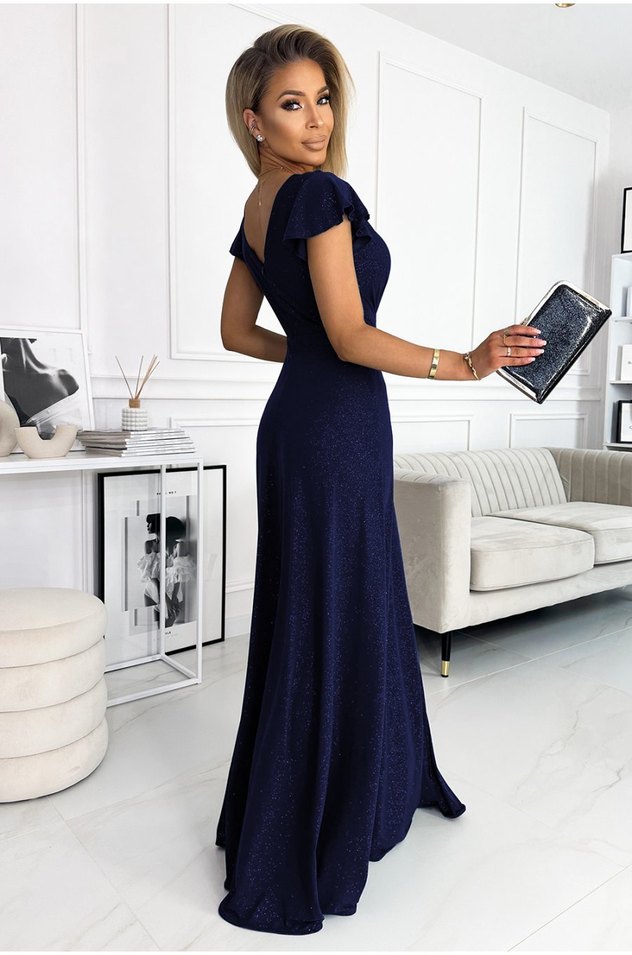 Rochie lunga din glitter bleumarin Cristaliza Rochie lunga din glitter bleumarin Cristaliza 2 - jojofashion.ro