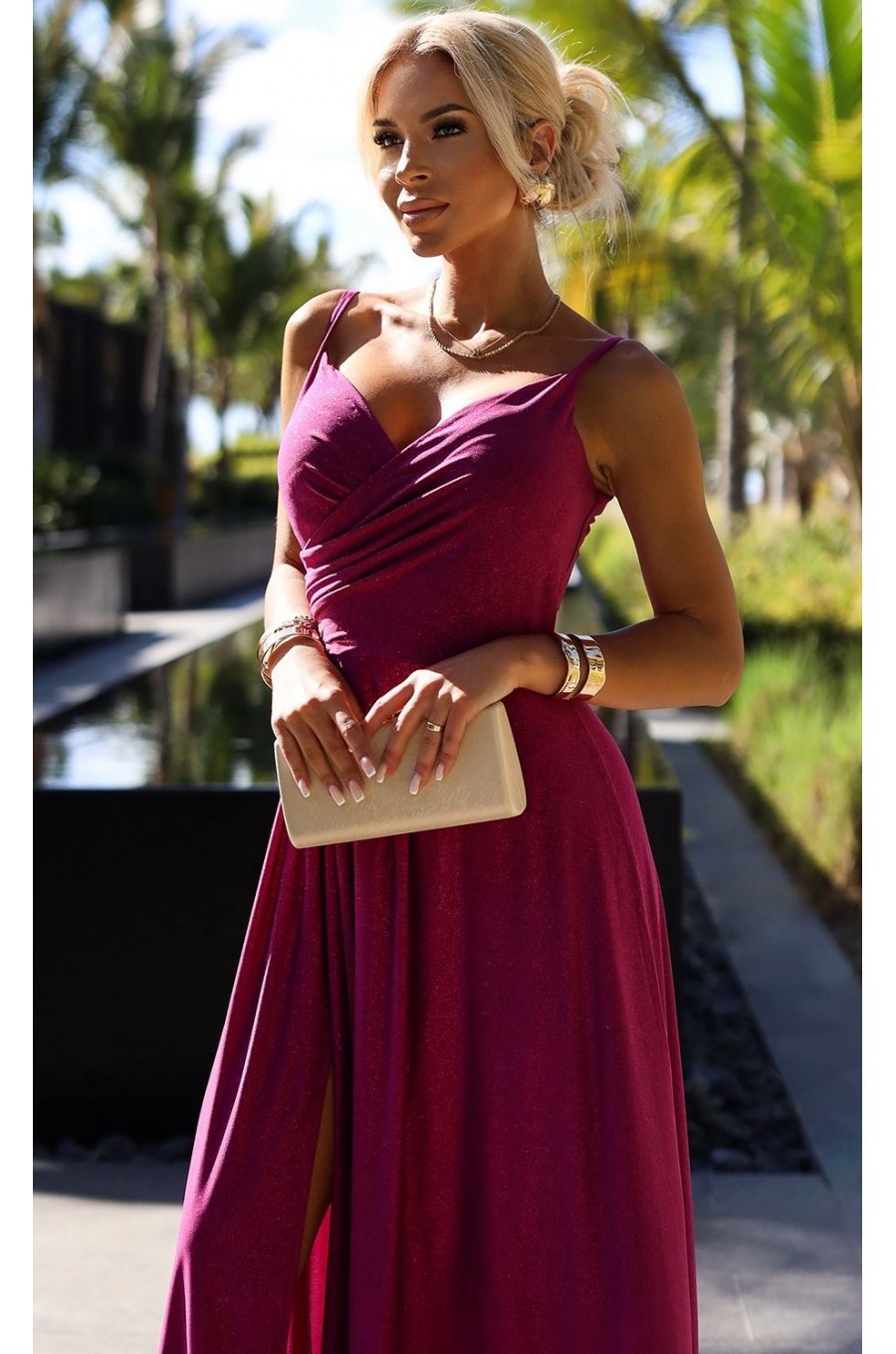 Rochie eleganta lunga din glitter burgundy Scarlett 3 - jojofashion.ro