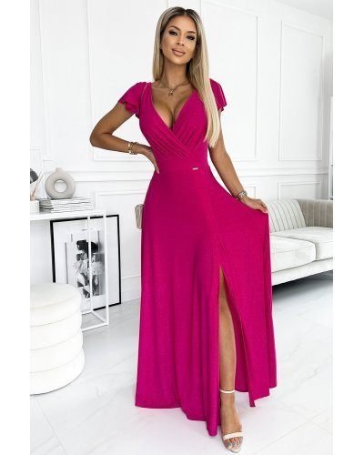 Rochie lunga din glitter roz fucsia Cristaliza Rochii lungi, Rochie lunga din glitter roz fucsia Cristaliza - jojofashion.ro