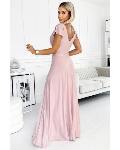 Rochie lunga din glitter roz pal Cristaliza Rochii lungi, Rochie lunga din glitter roz pal Cristaliza - jojofashion.ro