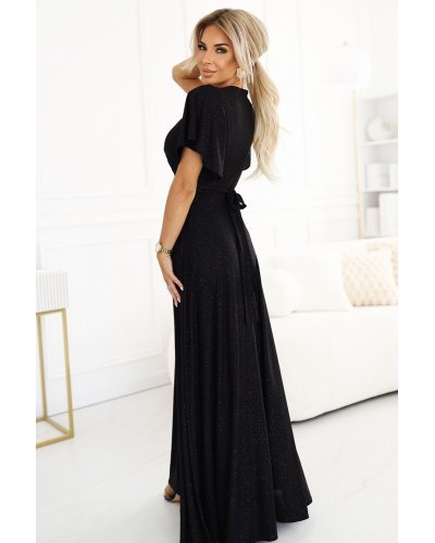 Rochie eleganta lunga neagra din brocard petrecuta Kasandra Rochii lungi, Rochie eleganta lunga neagra din brocard petrecuta Kasandra - jojofashion.ro