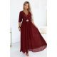 Rochie eleganta lunga rosie-burgundy cu bustul din paiete vaporoasa Elvia 2 - jojofashion.ro