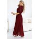 Rochie eleganta lunga rosie-burgundy cu bustul din paiete vaporoasa Elvia 3 - jojofashion.ro
