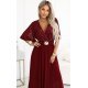 Rochie eleganta lunga rosie-burgundy cu bustul din paiete vaporoasa Elvia 4 - jojofashion.ro