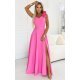 Rochie eleganta lunga roz bombon cu floare pe bust MoniqueW 2 - jojofashion.ro