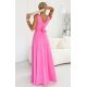 Rochie eleganta lunga roz bombon cu floare pe bust MoniqueW 4 - jojofashion.ro