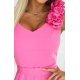 Rochie eleganta lunga roz bombon cu floare pe bust MoniqueW 5 - jojofashion.ro