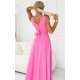 Rochie eleganta lunga roz bombon cu floare pe bust MoniqueW 6 - jojofashion.ro