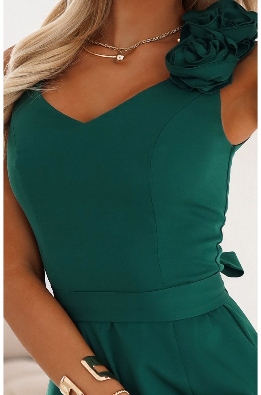 Rochie eleganta lunga verde cu floare pe bust MoniqueW 4 - jojofashion.ro