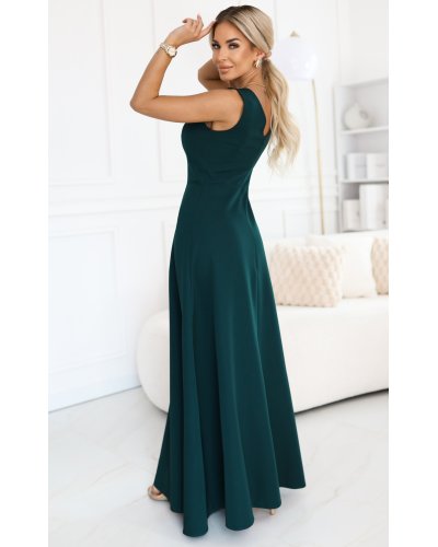 Rochii marimi mari, Rochie eleganta lunga verde sticla crapata pe picior Lyanne - jojofashion.ro