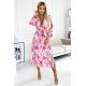 Rochie alba cu flori roz din chiffon midi plisata cu maneca lunga vaporoasa Aethra 2 - jojofashion.ro