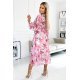 Rochie alba cu flori roz din chiffon midi plisata cu maneca lunga vaporoasa Aethra 3 - jojofashion.ro