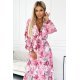 Rochie alba cu flori roz din chiffon midi plisata cu maneca lunga vaporoasa Aethra 5 - jojofashion.ro