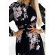 Rochie eleganta midi, neagra cu flori roz, plisata, cu maneca lunga, vaporoasa, Ruth 7 - jojofashion.ro