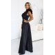 Rochie eleganta neagra din satin cu un umar gol si volan floral Natalia 4 - jojofashion.ro