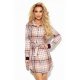 Rochie office scurta tip camasa bej in carouri Johanna 2 - jojofashion.ro