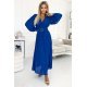 Rochie lunga albastra plisata din chiffon cu maneca lunga vaporoasa Vaneira 2 - jojofashion.ro